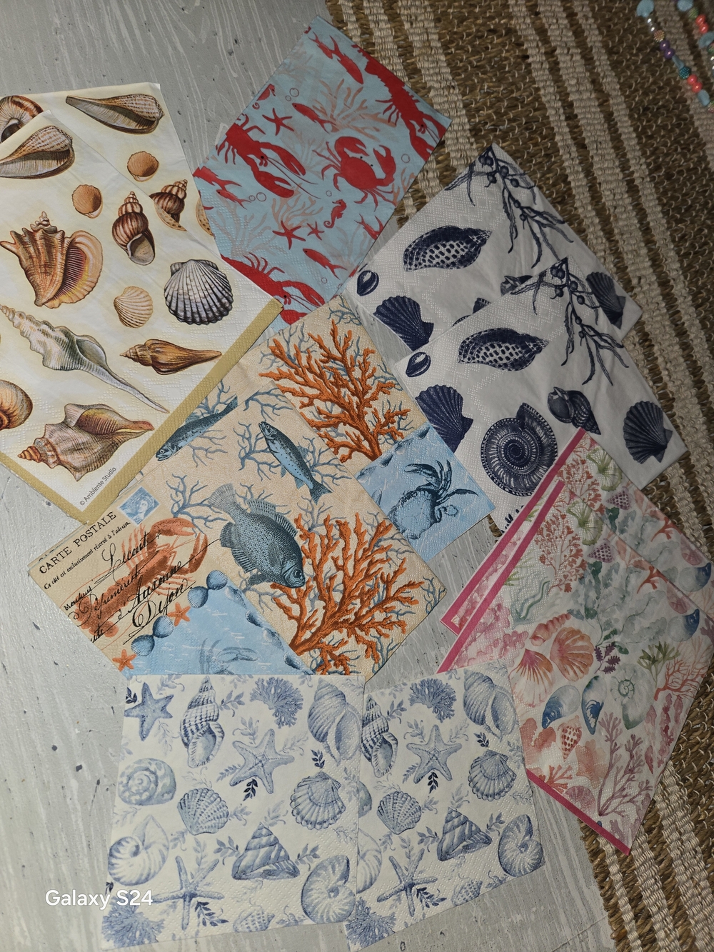Coastal Seashell Napkin Lot For Decoypage- Seashells Fish Crabs